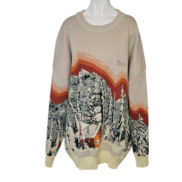 Roots Mens Landscape Intarsia Crewneck Long Sleeve Sweatshirt, Stretch, Size 2XL - Picture 2 of 11